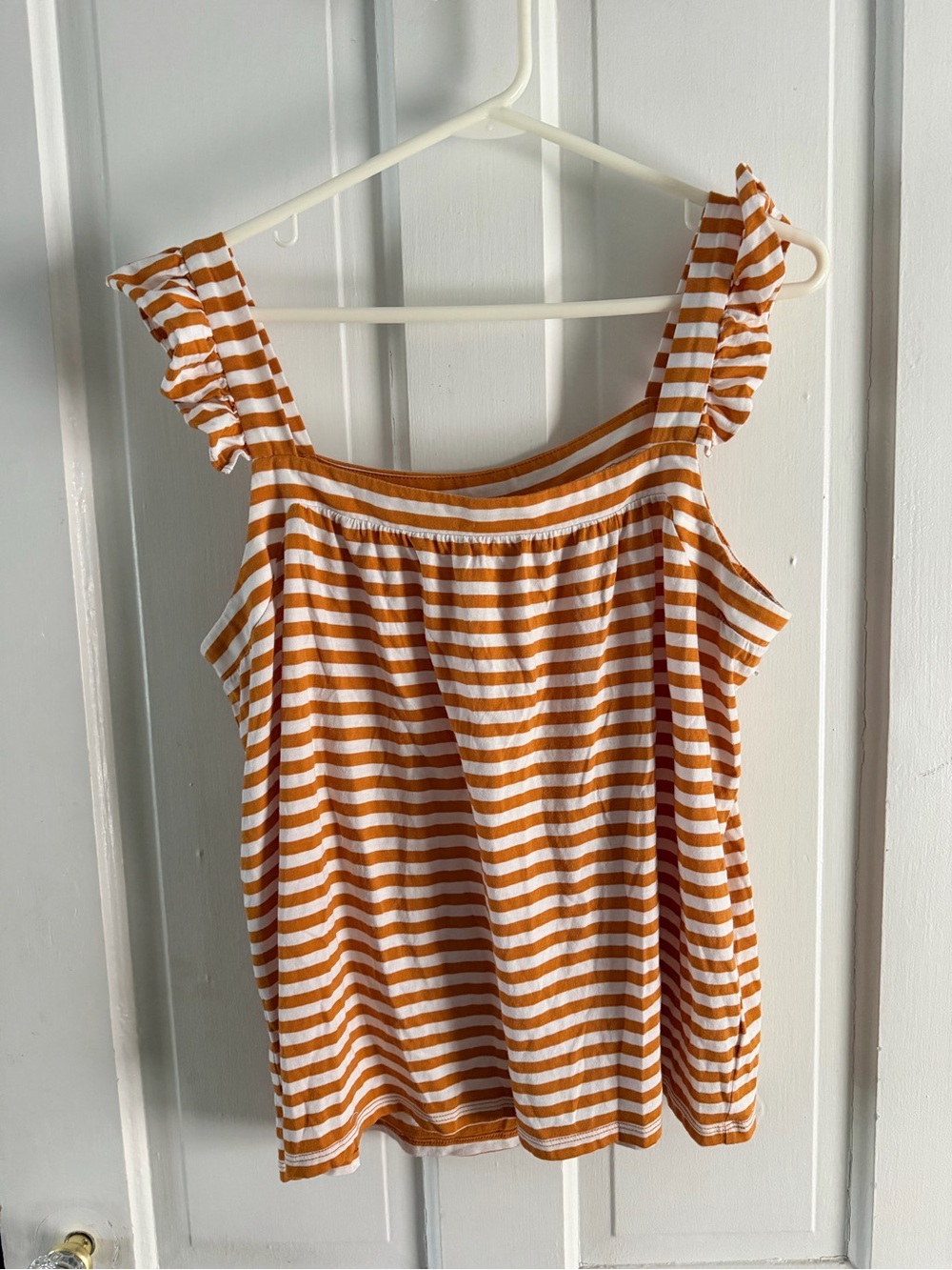 Michael Kors Striped Ruffle Strap Tank Top - Orange & White